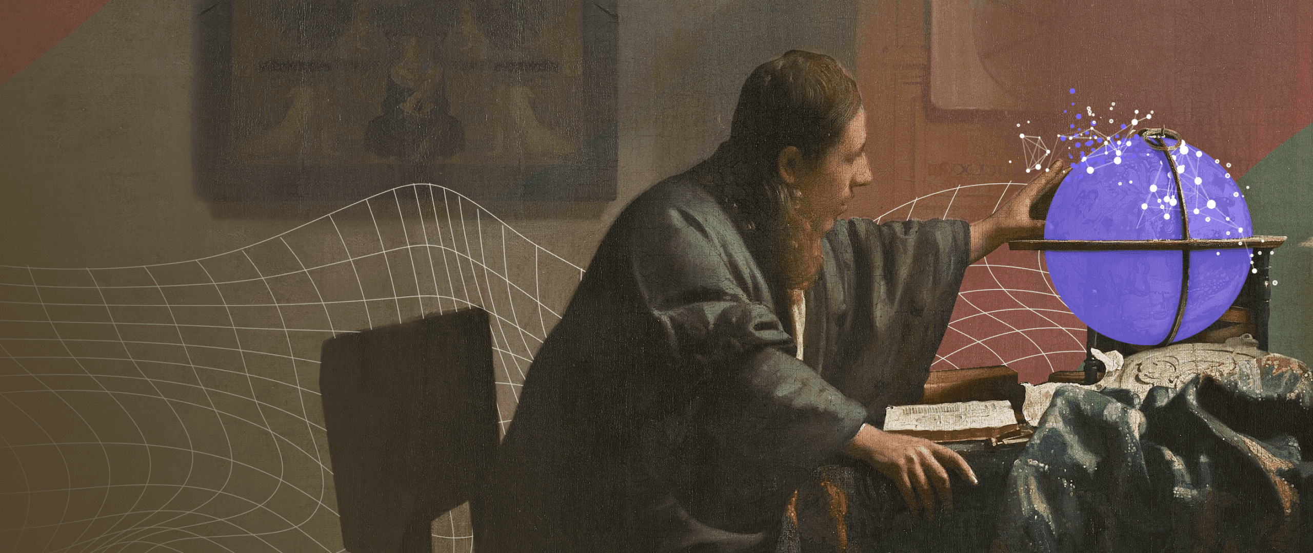 L’Astronome de Vermeer, la main posée sur un globe céleste devenu violet et constellé de points reliés